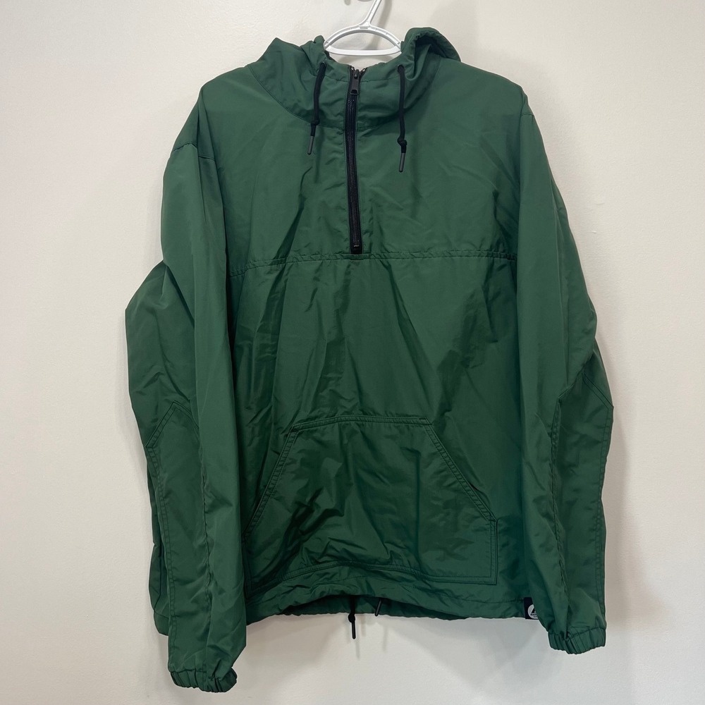 American Giant Mens Jacket XL Green 1/4 Zip Soft Shell Hood Nylon Pocket Popover